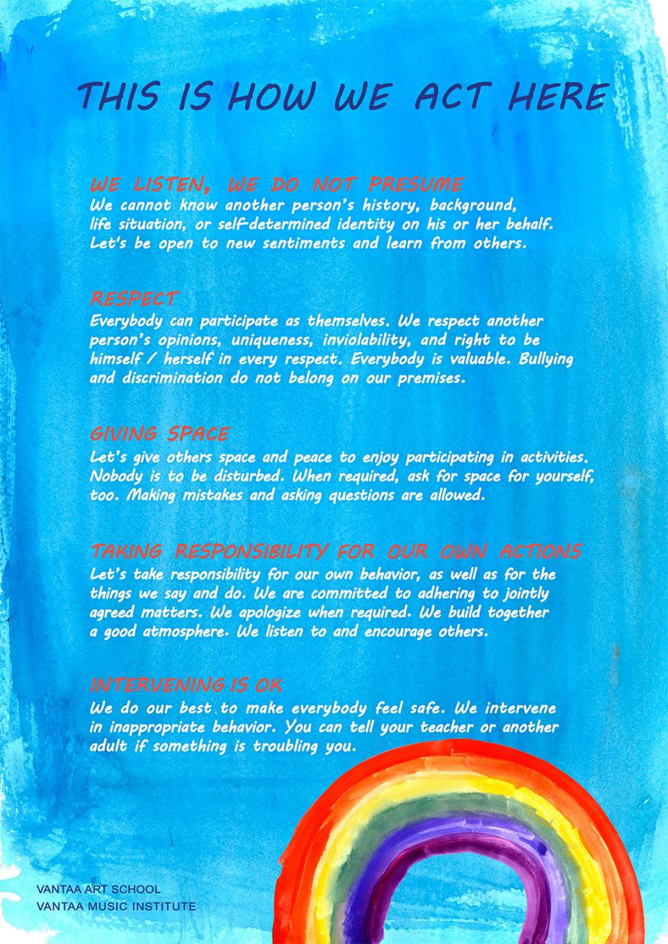 Vantaa Music Institutes Principles for a Safer Space