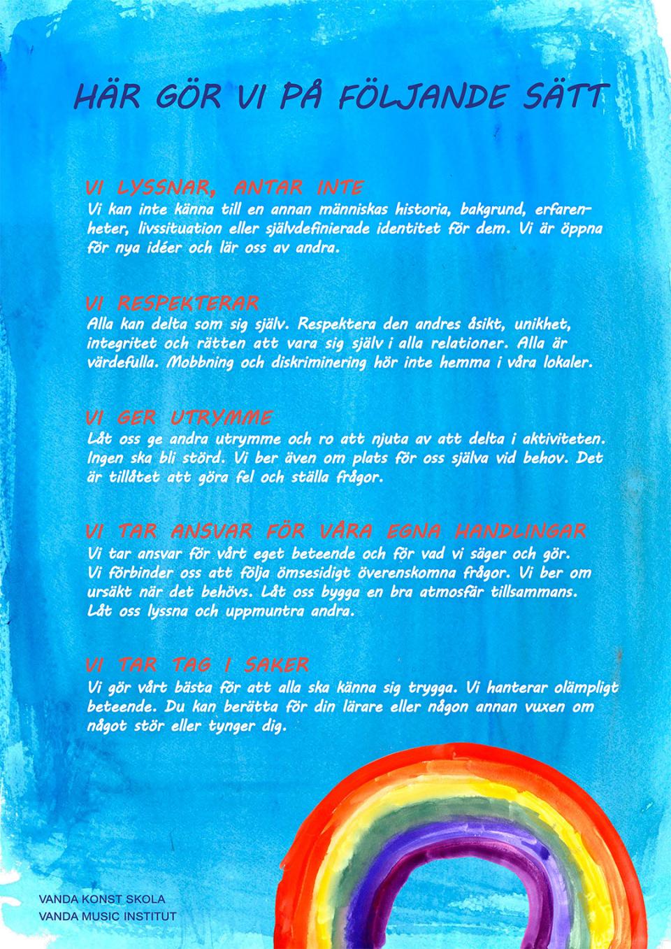 Vanda musikinstituts principer för ett säkrare utrymme väggplansch